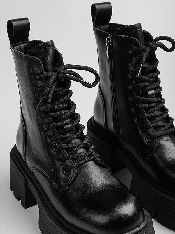 Lace-up Round-toe Split-joint Boots Platform Shoes