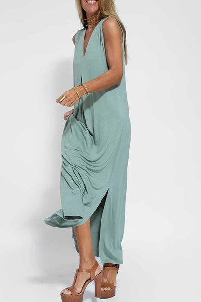 Street Patchwork V Neck Vest Dress Dresses