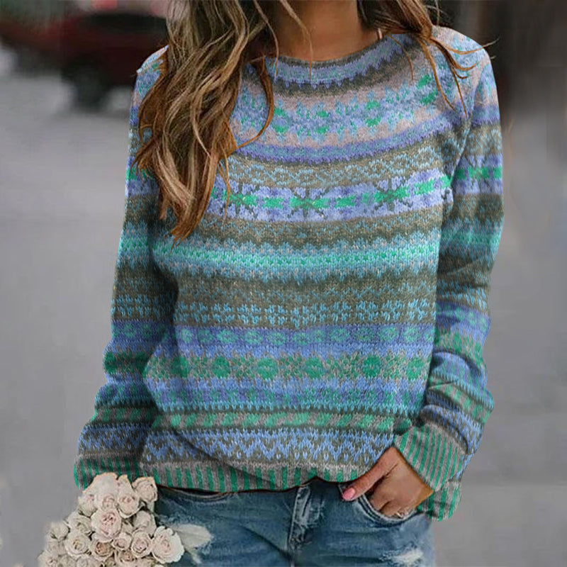 Ethnic Style Jacquard Vintage Crew Neck Sweater elevenforest