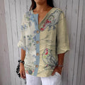 Women's Vintage Floral And Bird Art Embroidery Button-down Shirt elevenforest