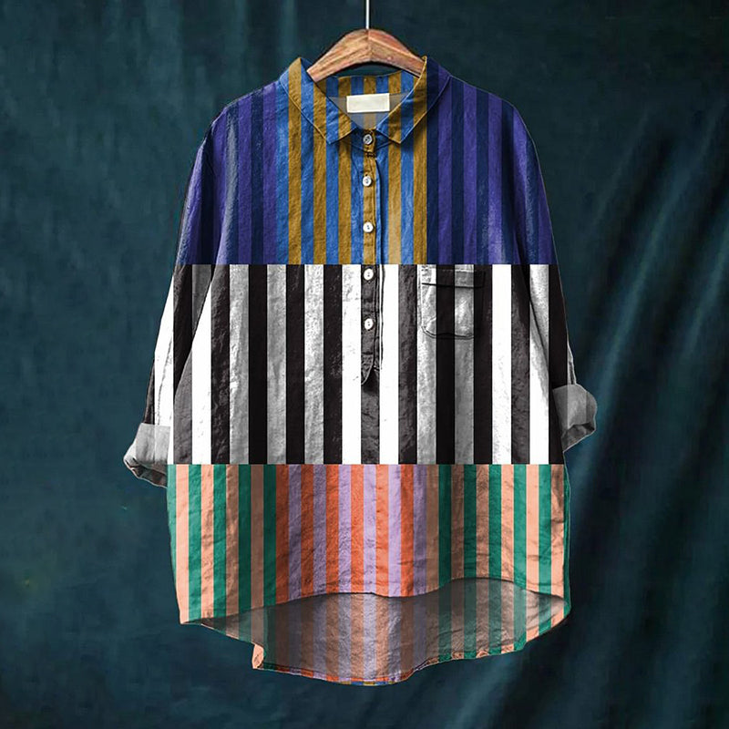 Vintage Striped Art Print Casual Shirt elevenforest