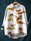 Women's Cute Dog Dachshund Art  Printed Casual Shirt
