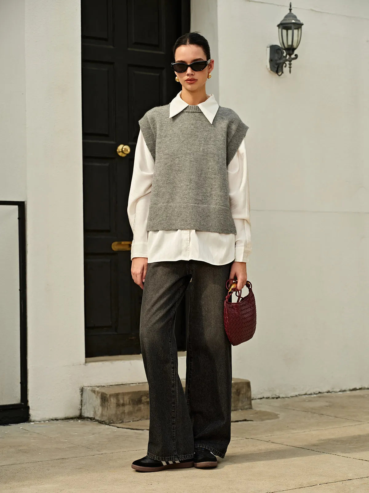 Versatile Side Buckle Belt Sweater Vest