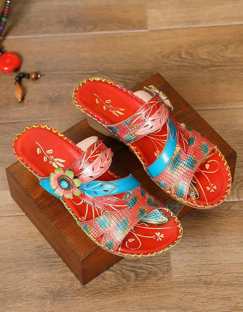 Leather Printed Chinese Style Slippers