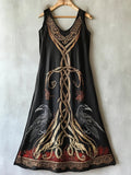 Tree Of Life & Raven Pattern Vintage Linen Vest Dress elevenforest