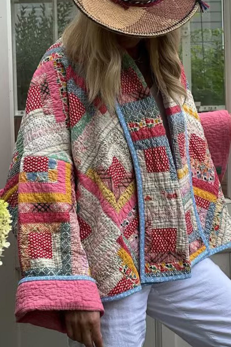 Geometric Printing Scarf Collar Outerwear