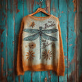 Comstylish Just Breathe And Believe Dragonfly Floral Dyed Cozy Knit Sweater