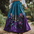 Vintage Floral Embroidered Art Linen Blend Skirt elevenforest