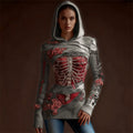 Comstylish Classy Skeleton Anatomy Bloody Roses Bandages Hooded Sweater