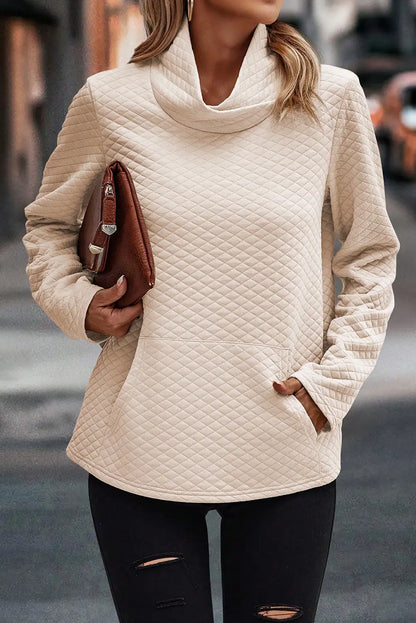 Apricot Quilted High Neck Sweatshirt
