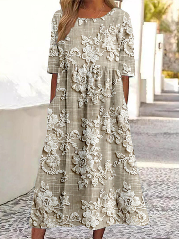 Vintage Floral Lace Embroidered Linen Blend Maxi Dress elevenforest