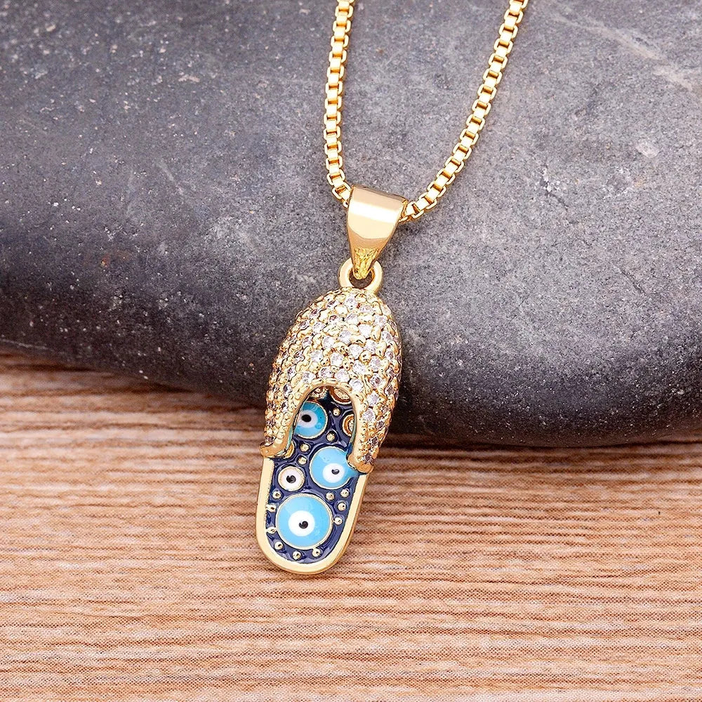 Azure Evil Eye Slipper Necklace