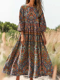 Women's Art Painting Hippie Print Long Sleeve Dress