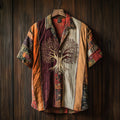 Men's Tribal Ethnic Tree Of Life Patchwork Contrast Shirt elevenforest