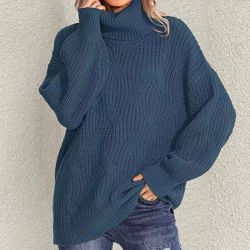 Retro Loose Turtleneck Cable Knitted Long Sleeve Sweater elevenforest