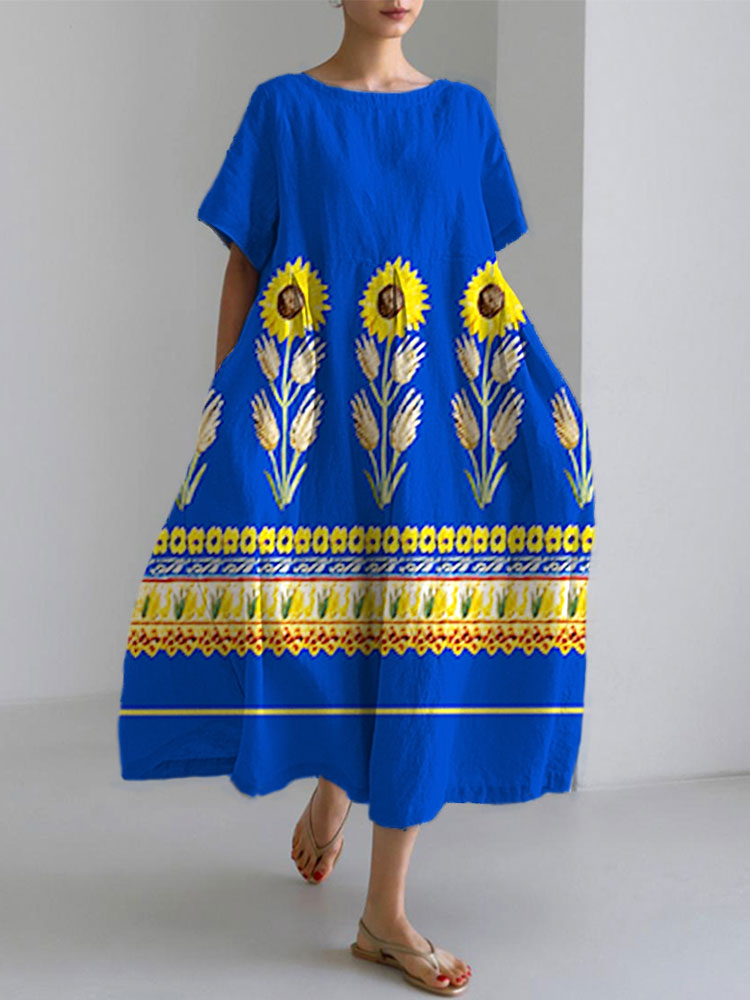 Women's Vintage Sunflower Print Dress elevenforest