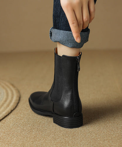 New Chunky Boots Black Cowhide Leather Ap1023