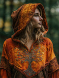 Vintage Fall Leaves Tree Of Life Embroidered Contrast Dyed Hoodie elevenforest