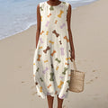 Comstylish Women's Bone Print Linen Blend Tank Midi Dress