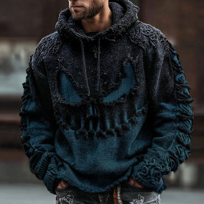 Men's Halloween Spooky Face Gradient Inspired Knitted Distressed Hooded Sweater artswardrobe