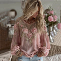 Vintage Boho Pink Flowers Embroidered Cozy Linen Tunic elevenforest
