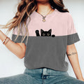 Comstylish Women's Cute Black Cat Art Print T-shirt