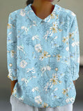 Women's Vintage Botanical Floral Patchwork Art Print Design Lapel Shirt elevenforest