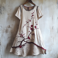 Retro Sakura Art Irregular Comfort Short Sleeve Dress elevenforest