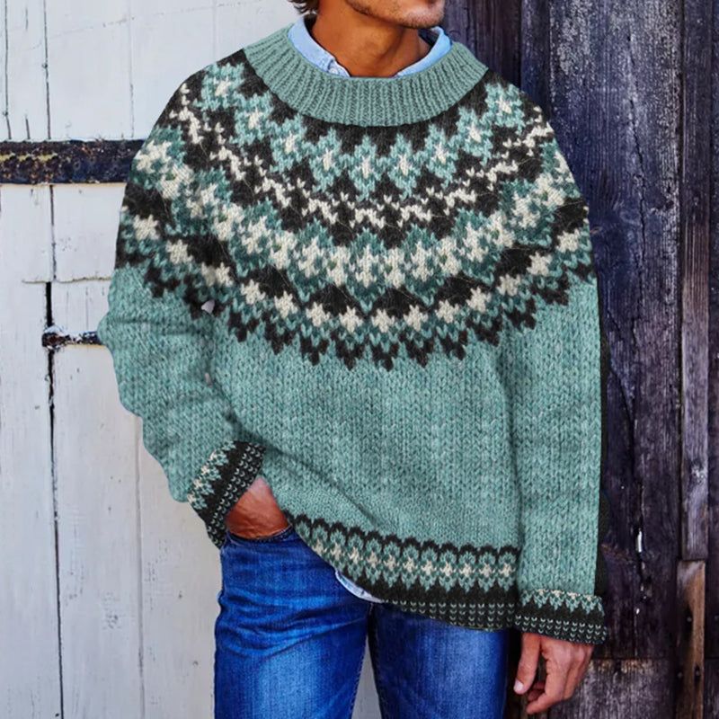 Mens Vintage Fair Isle Knitted Pullover Sweater elevenforest