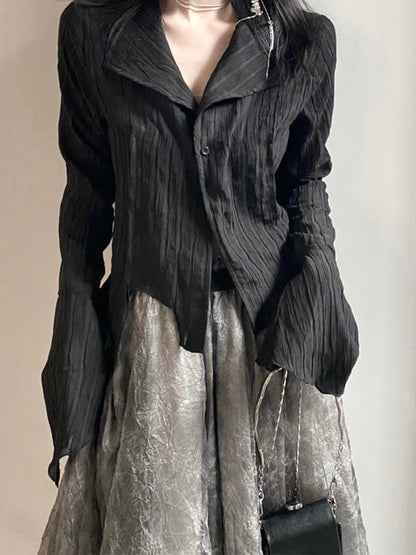 Gothic Black Shirt Yamamoto Style Dark Aesthetic Blouse Irregular Designer Clothes Emo Alt Clothes Grunge Tops Y2k