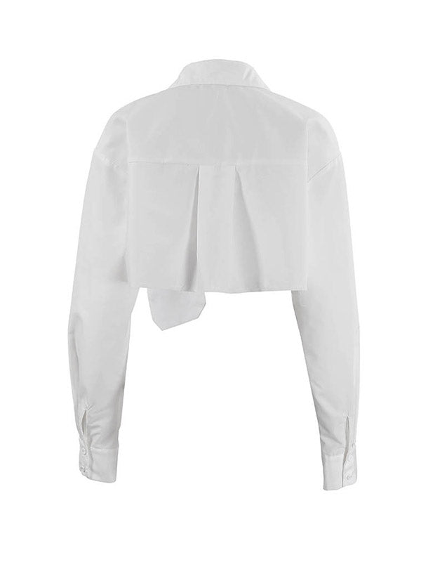 Long Sleeves Loose Asymmetric Buttoned Pockets Color Split-joint Lapel Blouses&shirts Tops