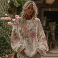Women's Retro Rose Floral Art Cozy Sweater elevenforest