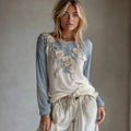 Women's Retro White Rose Contrast Casual Shirt elevenforest