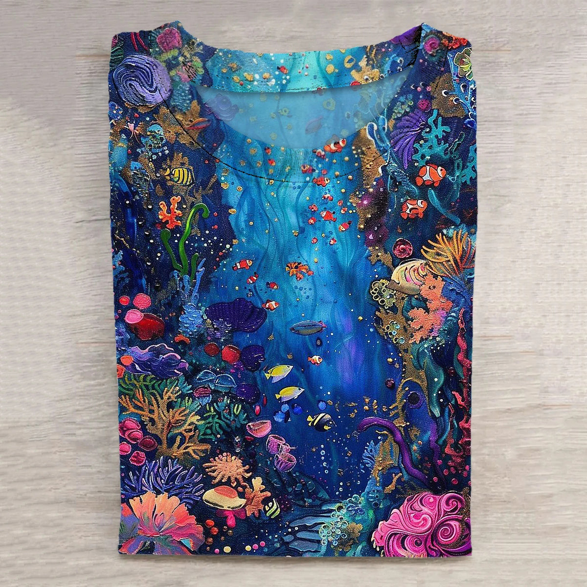 Comstylish Women's Underwater World Print Vintage Short Sleeve T-shirt