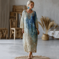 Vintage Marble Texture Collection Retro Bohemia Women Style Gradient Gilded Pattern Linen Long Dress elevenforest
