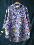 Coral Reef Fish Pattern Printed Women's Casual Cotton And Linen Shirt