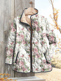 Women's Fresh Pink Roses Print Casual Quilted Cardigan
