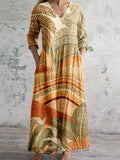 Boho Palms And Plains Art Pattern Linen Blend Maxi Dress elevenforest