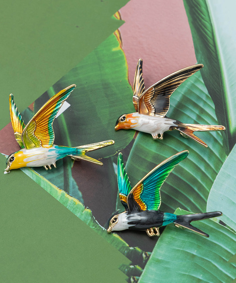 Boutique Orange Alloy Drip Glaze Young Swallow Brooch