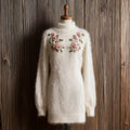Comstylish Vintage Flowers Embroidered Cozy Knit Sweater Dress