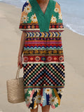 Women's Vintage Bohemian Inspired Print Linen Blend Dress elevenforest
