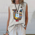 Comstylish Women's Vintage Bird Embroidery Pattern Comfortable Sleeveless Shirt