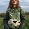 Vintage Fuzzy Sheep Floral Celtic Cozy Knit Sweater elevenforest
