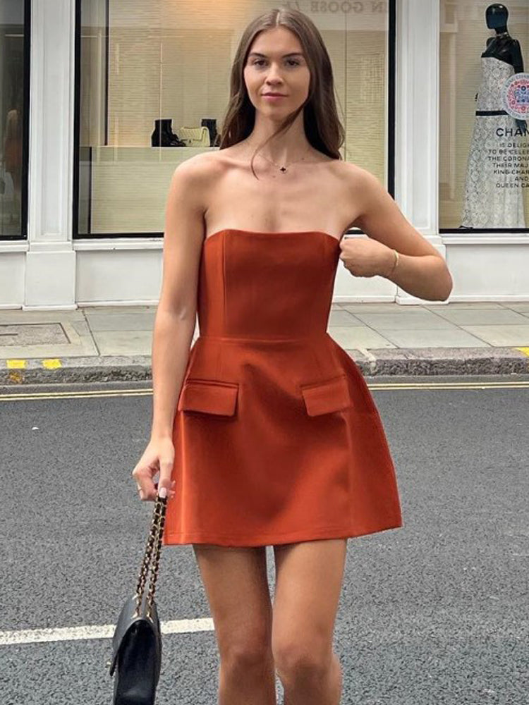 Tossy Patchwork Bandeau Mini Dress for Sleeveless High Waist Slim Backless Dress Dress
