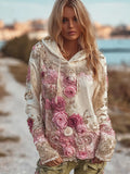 Women's Romantic Pink Rose Vintage Casual Hoodie elevenforest
