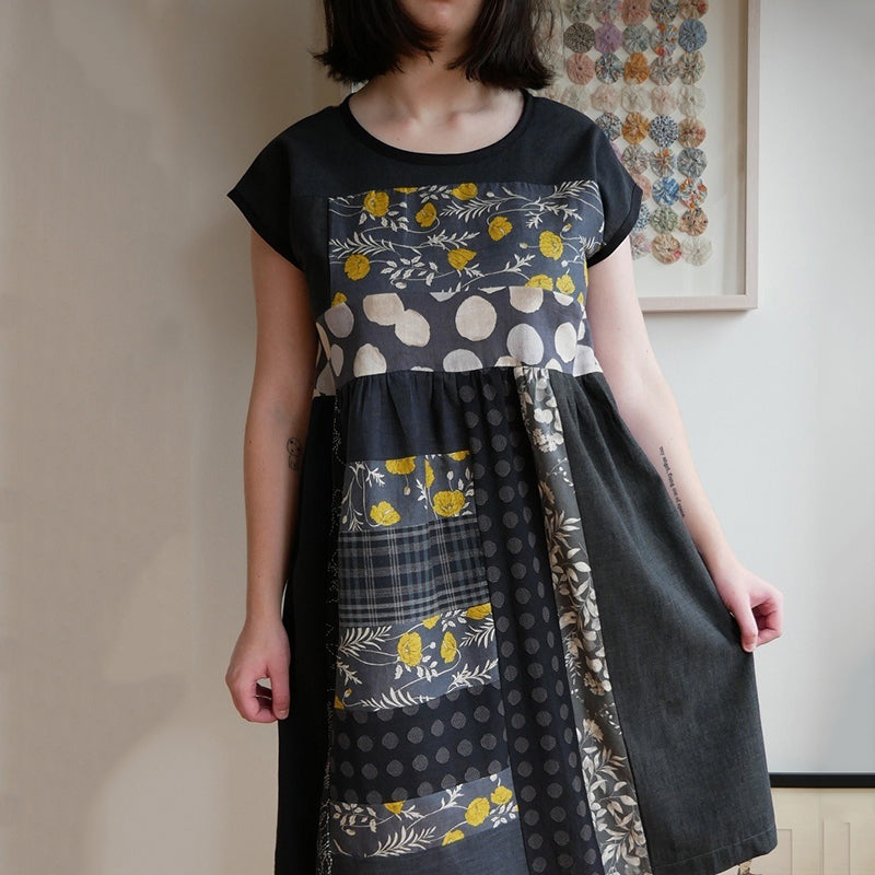 Women’s Vintage Japanese Floral Patchwork Art Midi Dress elevenforest