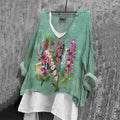 Vintage Floral Art Linen Blend Blouse elevenforest