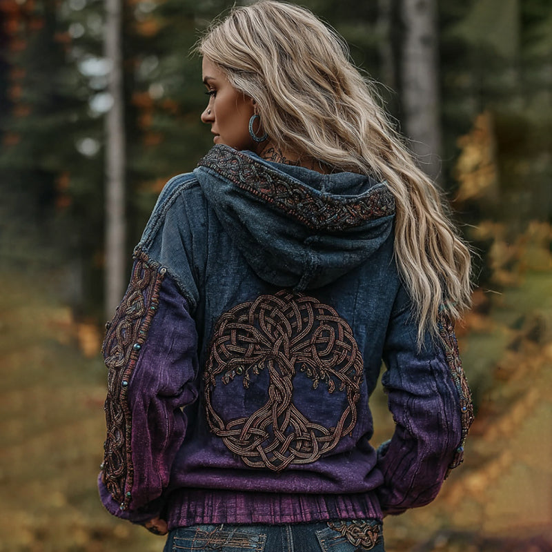 Women's Viking Celtic Knot Tree Of Life Graphic Comfort Warm Hoodie elevenforest
