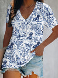 Comstylish Women's Dachshund Print V-neck T-shirts