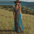 Western Paisley Print V-neck Sleeveless Maxi Dress elevenforest